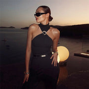 Women's Metal Decorative Turtleneck Slim Vest