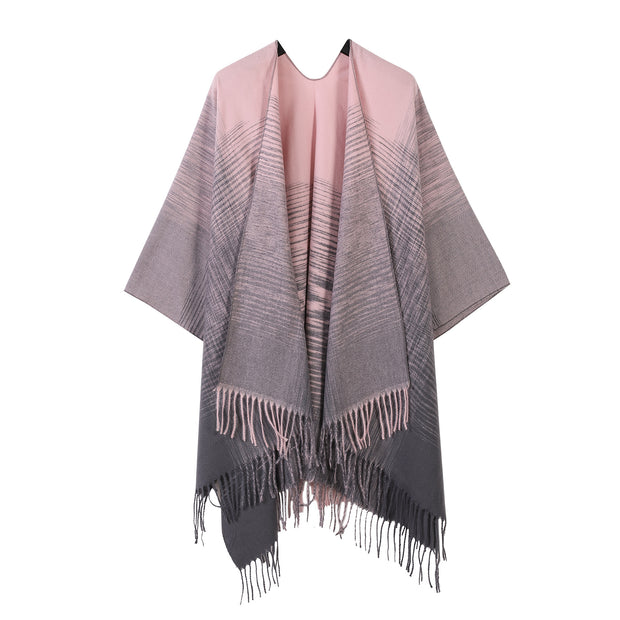 Western Style All-matching Gradient Color Talma Vintage Tassel Scarf