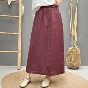 Lace-up Linen Back Slit High Waist Skirt