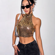 Leopard Print Vest Halter Sequin Sling Women