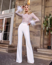 New Fashion Feather Sequin Patchwork Jumpsuit