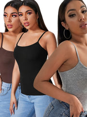 3PCS Solid Color Halter Top For Women
