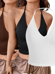 SHEIN EZwear Summer Solid Crop Halter Top 3PC Set