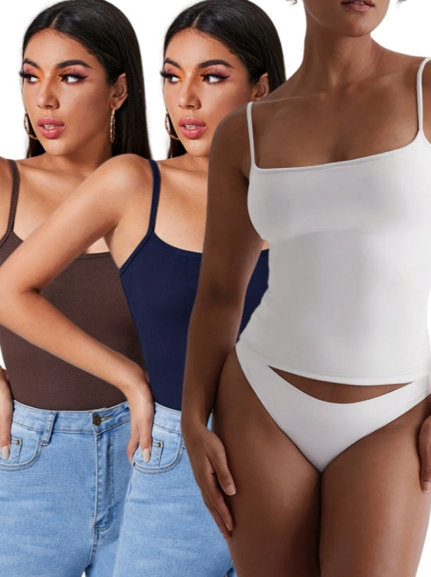 3PCS Solid Color Halter Top For Women