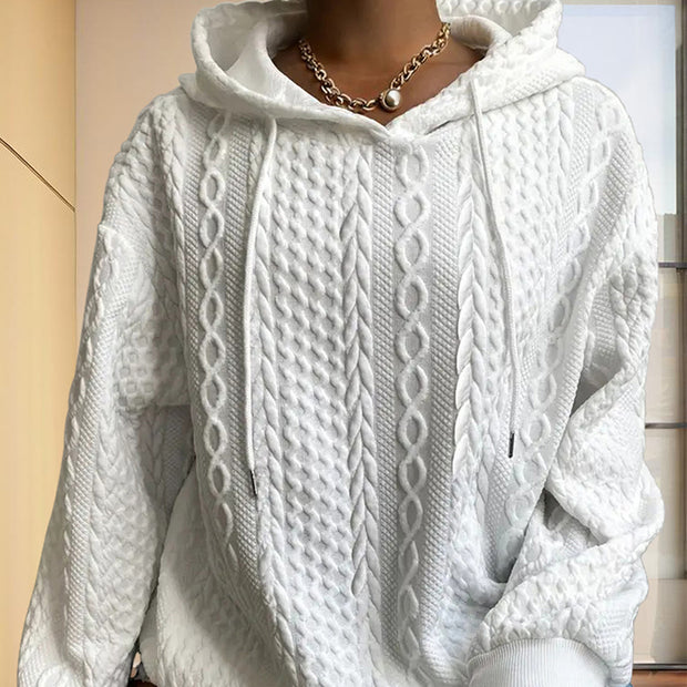 Women’s Ribbed Long Sleeve Hoodie – Loose Fit Drawstring Pullover