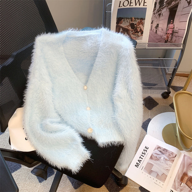Idle Style Mohair Sweater Furry Coat Top 111