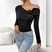 Diagonal Collar Single-shoulder Suspender Long-sleeved Tight Jumpsuit