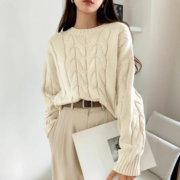 Round Neck Pure Color All-matching Trendy Sweater Top 111