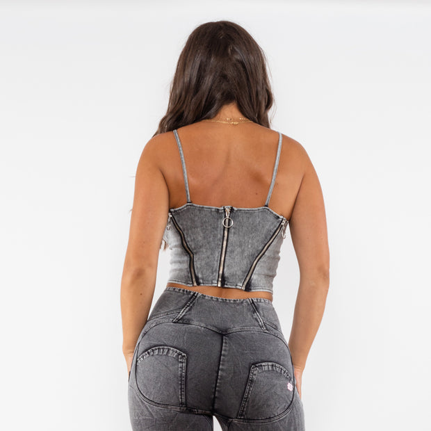 Women’s Black Denim-Look Shaper Jeans – Slimming Fit with Zipper Detail