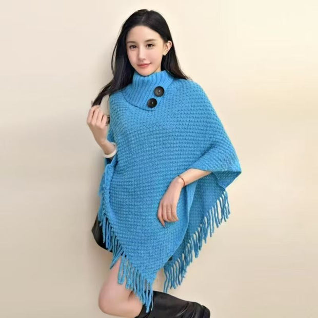 Women's Casual Plush Design Sweater Shawl Cape 1111
