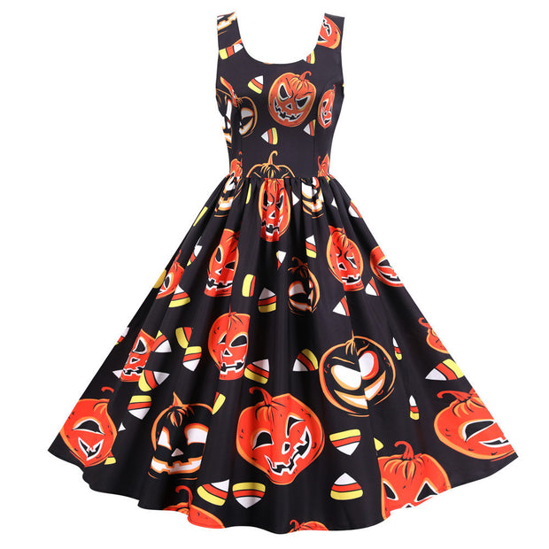 Halloween Rock And Roll Sleeveless Floral Dresses 1111