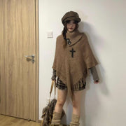 Women's Casual Plush Design Sweater Shawl Cape 1111