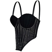 Sexy Mesh Rhinestone Bustier – Braces, Breast Pads & Fishbone Support