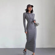 Women’s Hooded Sheath Dress – Long Sleeve, Over-the-Knee Length