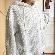 Women’s Ribbed Long Sleeve Hoodie – Loose Fit Drawstring Pullover