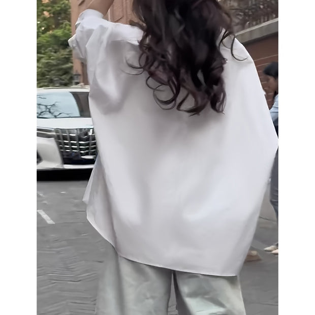 Women's Long Sleeve Shirt - Oversized Loose Fit Business Blouse Trendy Fall Casual