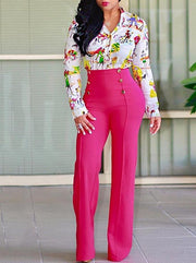 Women’s Slim Fit Flared Trousers – Double-Breasted, Stretch