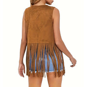 Women’s Fringe Vest – Sleeveless 70s Hippie Faux Suede Tassel Jacket
