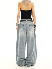Summer American Retro Washed Distressed Loose Straight Leg Wide Leg Pants