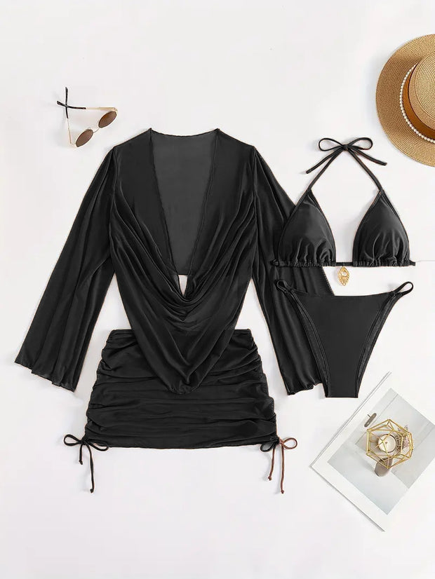 European And American Women's Sexy Blouse Lace-up Bikini Suit