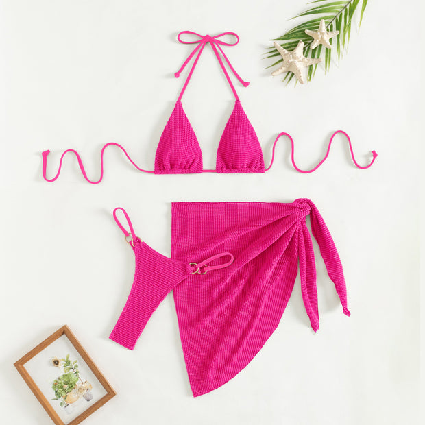 Drawstring Bandage Apron Mesh Three Piece Swimsuit