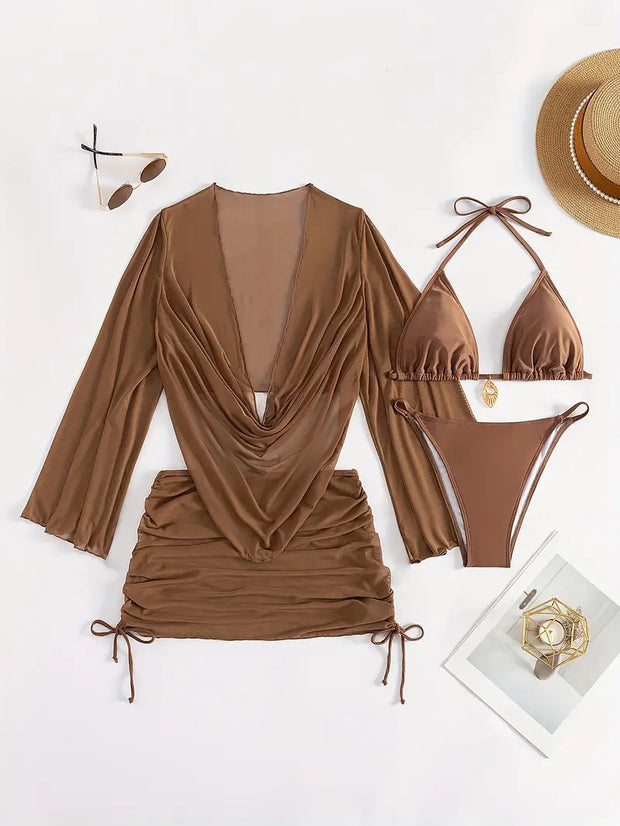 European And American Women's Sexy Blouse Lace-up Bikini Suit