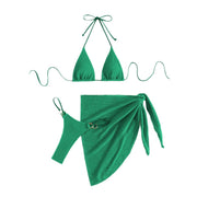 Drawstring Bandage Apron Mesh Three Piece Swimsuit