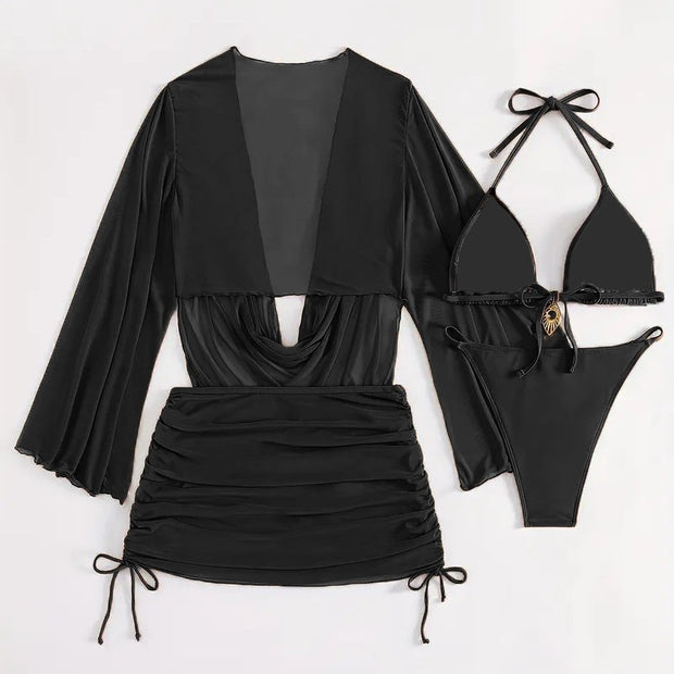 European And American Women's Sexy Blouse Lace-up Bikini Suit