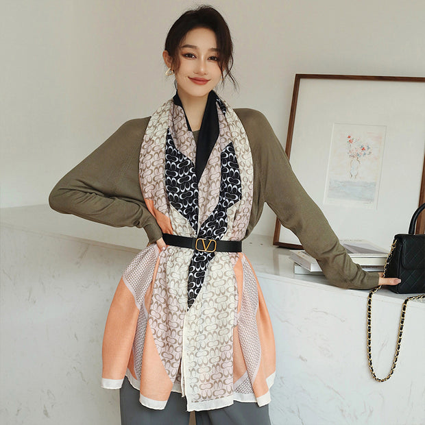 Vintage Printed Scarf Elegant Graceful Mid-length Decorative Scarf 1111