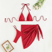 Drawstring Bandage Apron Mesh Three Piece Swimsuit
