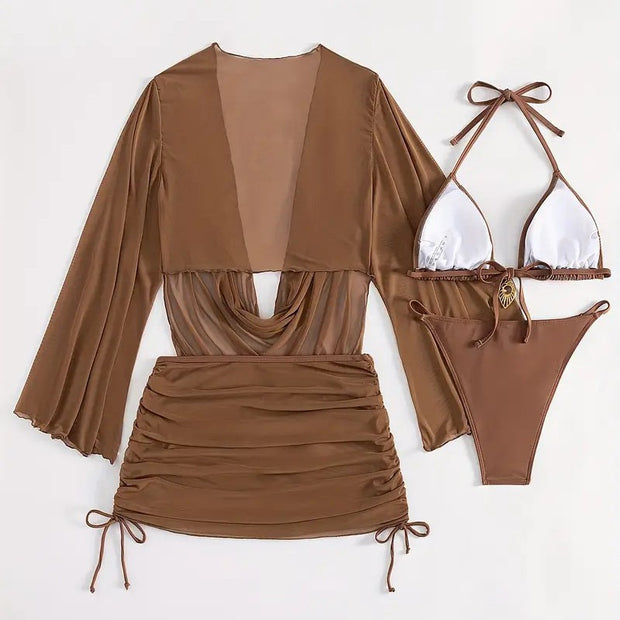 European And American Women's Sexy Blouse Lace-up Bikini Suit