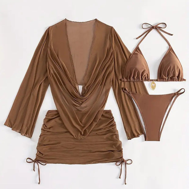 European And American Women's Sexy Blouse Lace-up Bikini Suit