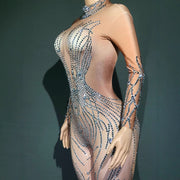 Women's Sexy Rhinestones Striped Tight Jumpsuit