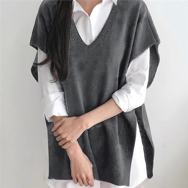 All-matching Loose V-neck Plus Size Sweater Ves