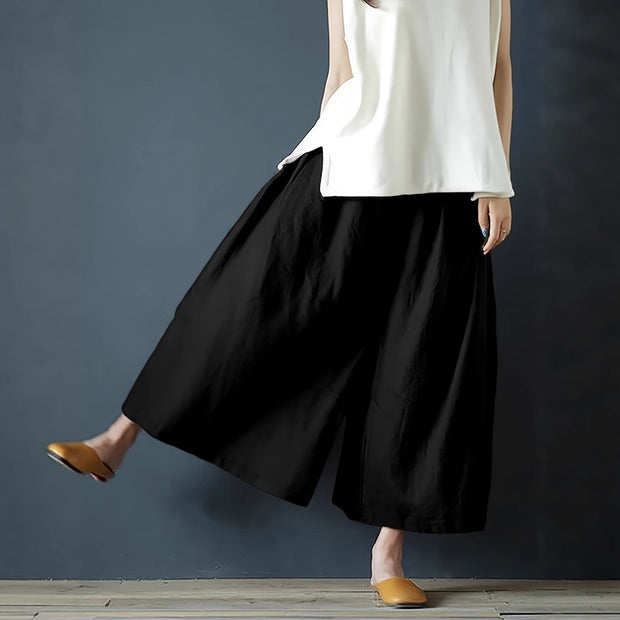 Coarse Linen Solid Color Cotton And Linen Texture Smoke-sensitive Gray Wide-leg Pants