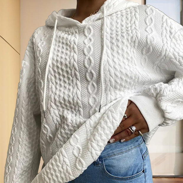 Women’s Ribbed Long Sleeve Hoodie – Loose Fit Drawstring Pullover