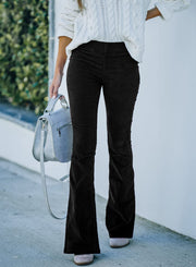 Women’s High-Waist Corduroy Pants – Slim Fit, Flared Leg