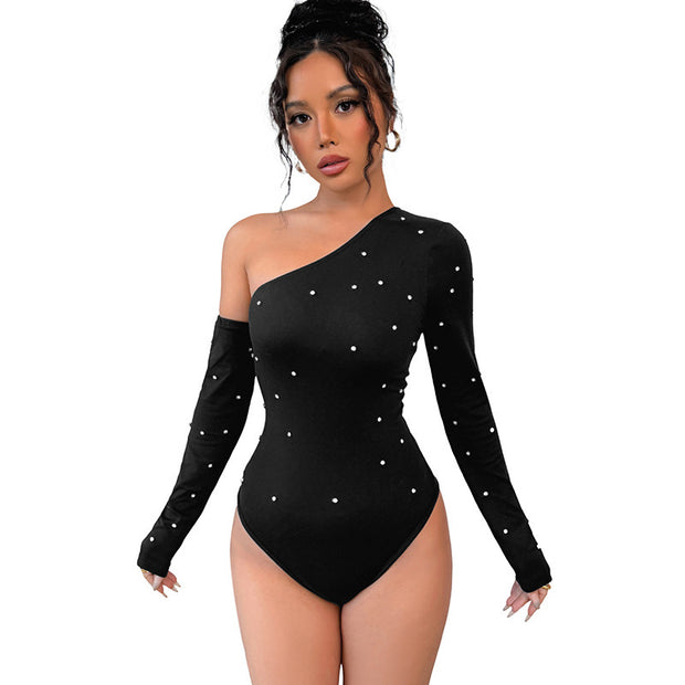 New Fashion Slim Hot Girl Diamond Off-shoulder Long Sleeve Jumpsuit