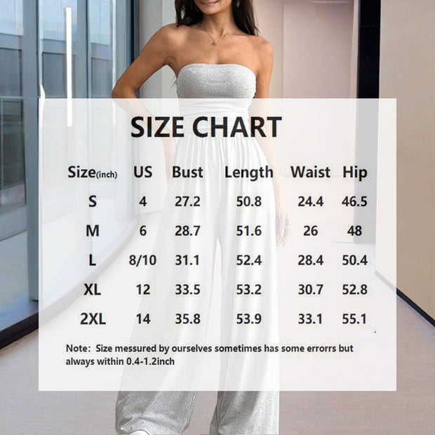 Women’s Strapless Wide-Leg Jumpsuit – Pleated Summer Outfit