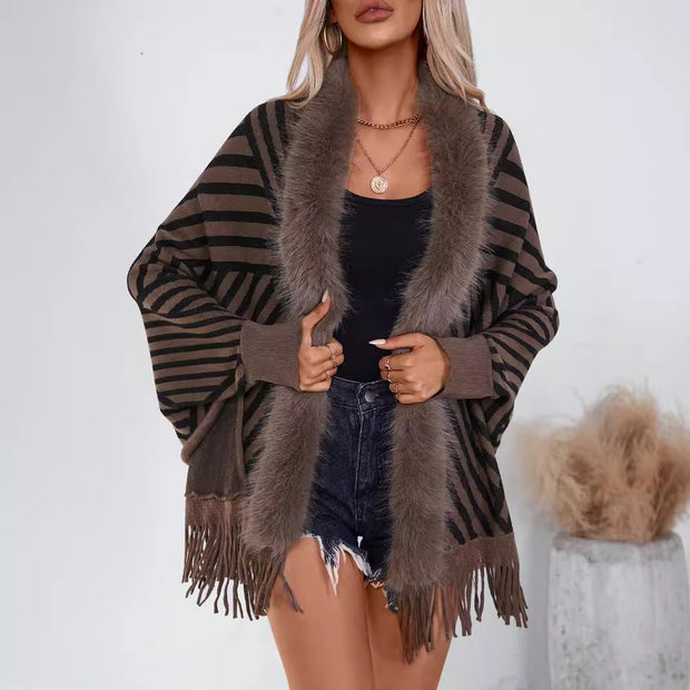 European And American Fall Winter Fashion Striped Tassel Knitte
