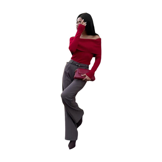 Off-shoulder Sweater Pullover Slim Fit Weater Women