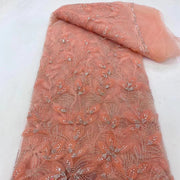 Ribbon Flower Beaded Tulle Lace Fabric Cocktail Party Occasion Evening Dress Embroidered Cloth Lace 1111