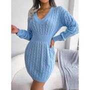 Women’s V-Neck Bodycon Knit Mini Dress – Long Sleeve FallWinter Pullover