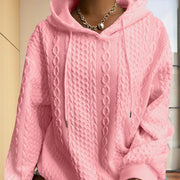 Women’s Ribbed Long Sleeve Hoodie – Loose Fit Drawstring Pullover