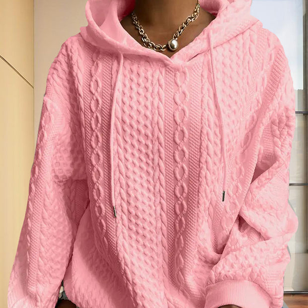 Women’s Ribbed Long Sleeve Hoodie – Loose Fit Drawstring Pullover