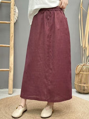 Lace-up Linen Back Slit High Waist Skirt