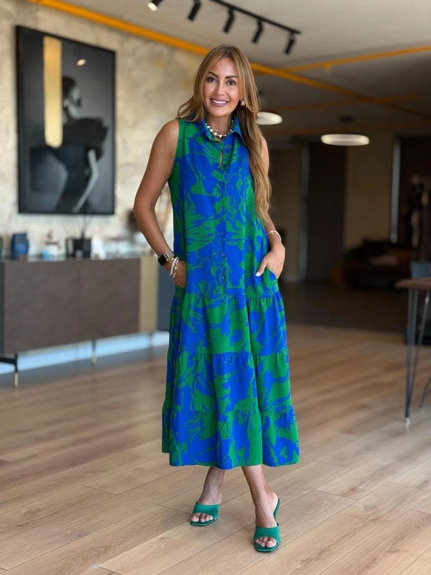 Fashion V-neck Sleeveless Printed Bohemian Dress
