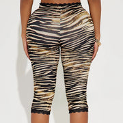 Sexy Lace Leopard Print Cropped Tight Straight-leg Pants