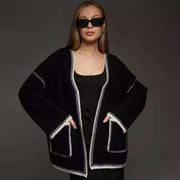 Lace-up Knitted Cardigan Loose Mid-length Sweater Coat