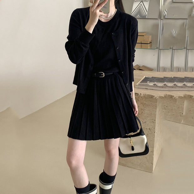 Age-reducing Vest Skirt Long-sleeved Cardigan Knitted Two-piece